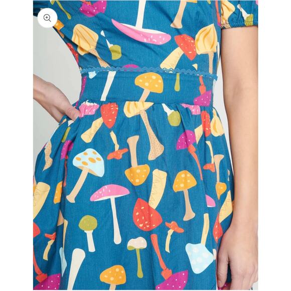 Smak Parlour Unique Vintage Blue Multicolor Mushroom Flare Dress M NWOT - Picture 3 of 6